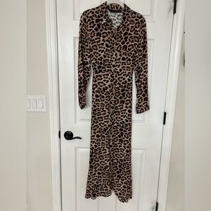 Zara Woman Leopard Print Long Sleeve Dress Size Small